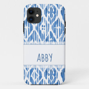 Personalized Blue Ikat Pattern iPhone 11 Case