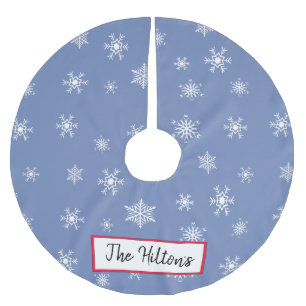Personalized Blue Indigo Snowflake Christmas Skirt Brushed Polyester Tree Skirt