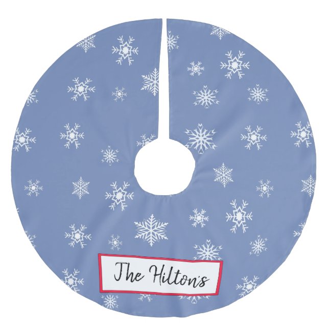 Personalized Blue Indigo Snowflake Christmas Skirt Brushed Polyester Tree Skirt (Front)