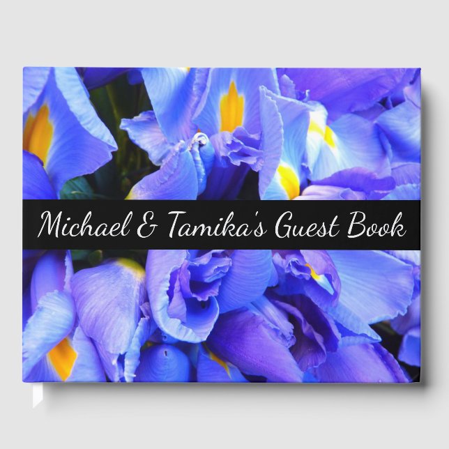 Personalized Blue Irises Wedding Guest Book (Front)