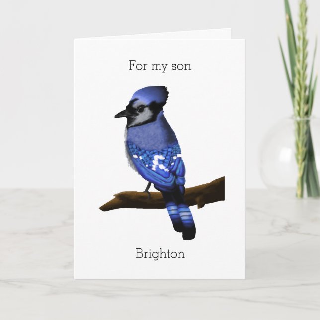 Personalized Blue Jay For My Son Birthday Card (Front)