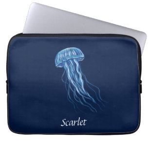 Personalized Blue Jellyfish illustration design  Laptop Sleeve