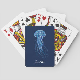 Personalized Blue Jellyfish illustration design Playing Cards