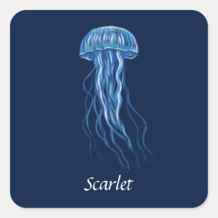 Personalized Blue Jellyfish illustration design  Square Sticker