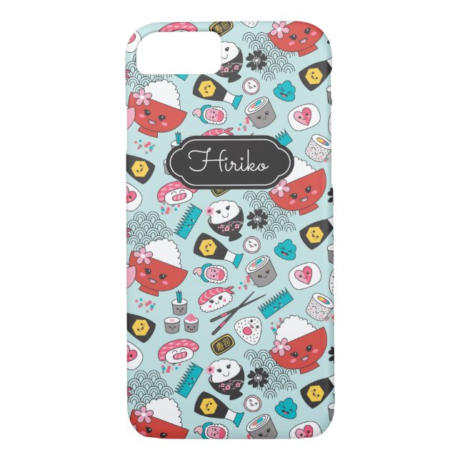 Personalized Blue Kawaii Sushi Case-Mate iPhone Case (Back)