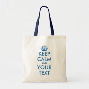 Personalized blue keep calm and your text tote bag