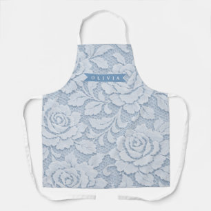 Personalized Blue Lace Floral Elegant Romantic Apron