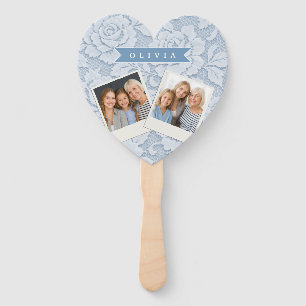Personalized Blue Lace Floral Elegant Romantic Hand Fan