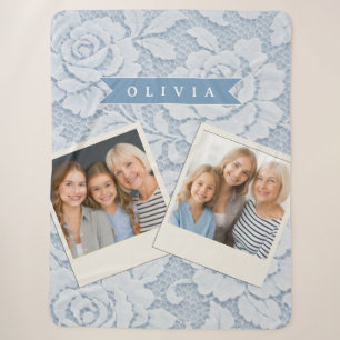 Personalized Blue Lace Floral Elegant Romantic Sherpa Blanket
