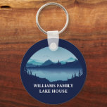 Personalized Blue Lake House Vacation Home Keychain<br><div class="desc">This cool custom lake house keychain features a serene blue river surrounded by trees and your personalized text for a family reunion,  camping trip,  or summer vacation. Customize with your last name or other group name.</div>