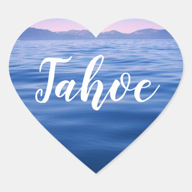 Personalized Blue Lake Tahoe Water Photo Heart Sticker (Front)