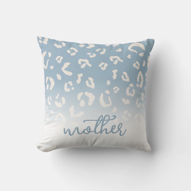 Personalized Blue Leopard Pattern Script Mother Throw Pillow (Front)
