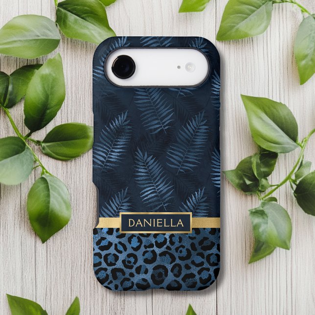 Personalized Blue Leopard Print Tropical Floral (Créateur téléchargé)