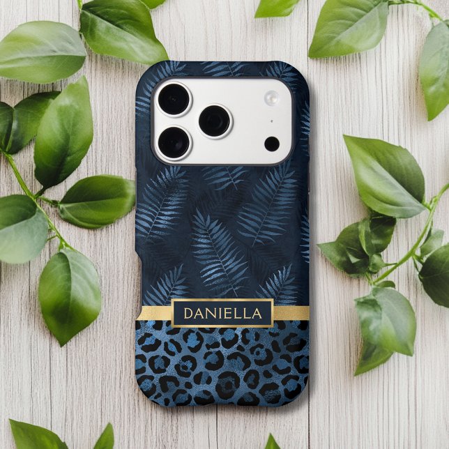 Personalized Blue Leopard Print Tropical Floral (Créateur téléchargé)