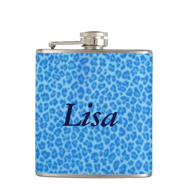 Personalized Blue Leopard Skin Flask (Front)