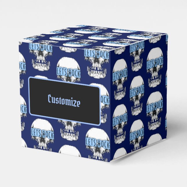 Personalized Blue Let's Rock Skull    Favor Box (Front Side)