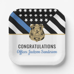 Personalized Blue Line Police Retirement Party Paper Plate