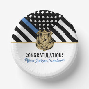 Personalized Blue Line Police Retirement Party Paper Plate