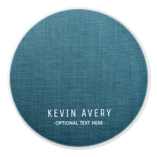 Personalized Blue Linen Texture Ceramic Knob