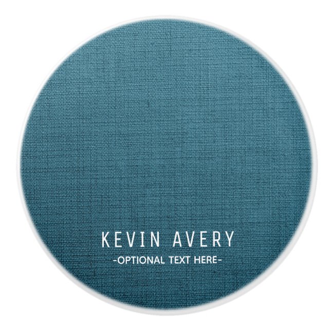 Personalized Blue Linen Texture Ceramic Knob (Front)