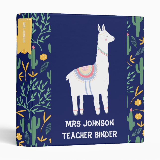 Personalized Blue Llama Teacher Planning Binder (Front/Spine)