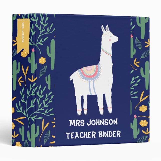Personalized Blue Llama Teacher Planning Binder (Front/Spine)