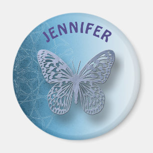 Personalized Blue mandala and Butterfly Magnet