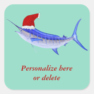 Personalized  Blue Marlin Fish Santa Square Sticker