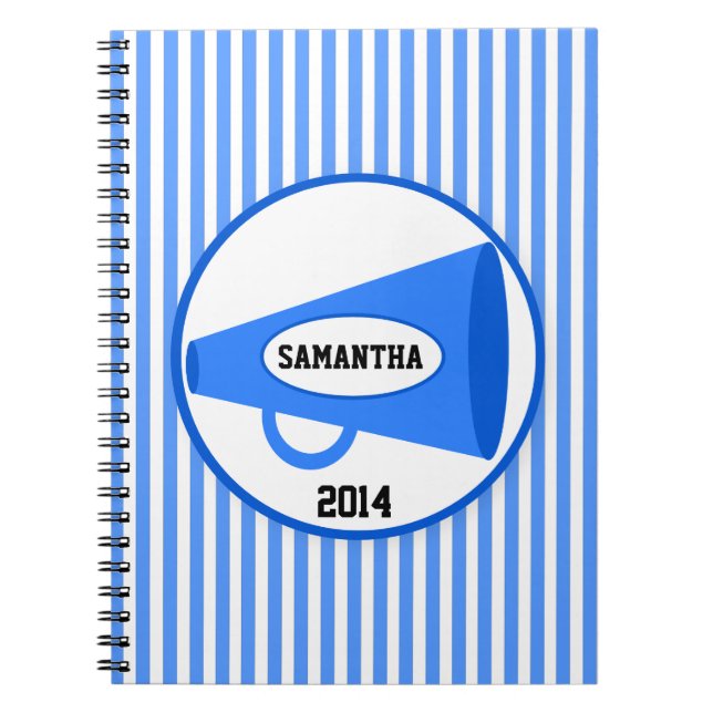 Personalized Blue Megaphone And Blue Stripes Notebook (Front)