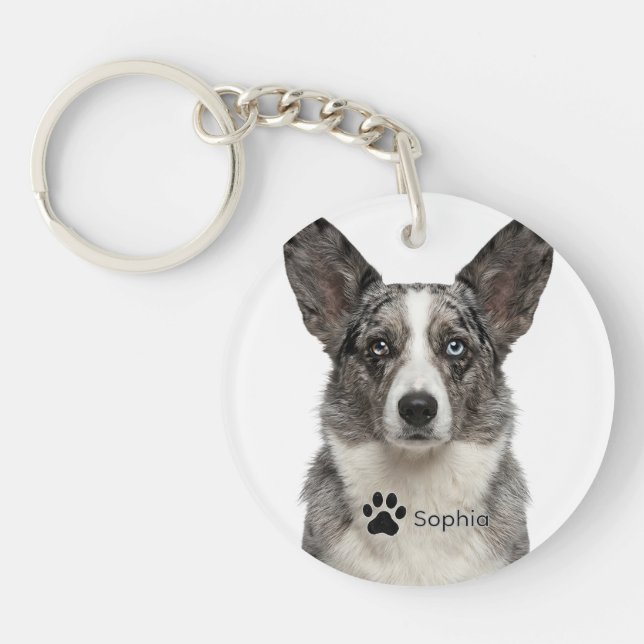 Personalized Blue Merle Corgi Dog Keychains (Front)