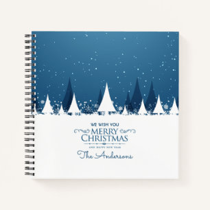 Personalized Blue Merry Christmas   Guestbook Notebook