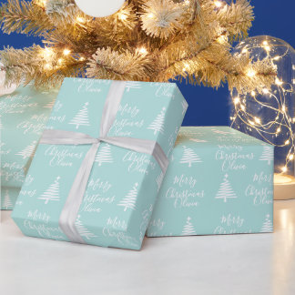 Personalized Blue Merry Christmas Wrapping Paper