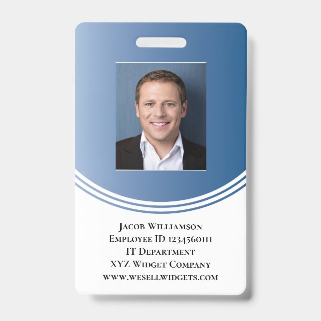 Personalized Blue Modern Business Employee Photo Badge (Front)