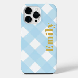 Personalized Blue Modern Check iPhone Case