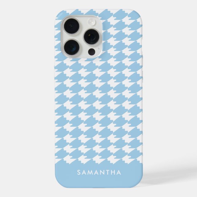 Personalized Blue Modern Houndstooth Pattern Chic iPhone Case (Back)