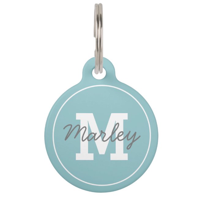 Personalized Blue Monogram Pet Name Tag (Front)