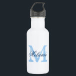 Personalized blue monogram wedding water bottles<br><div class="desc">Personalized monogrammed wedding water bottles. Vintage name initial letter with stylish script calligraphy typography for name. Classy monogrammed design for rustic country chic bridal shower or elegant wedding reception party. Personalizable with name, quote or tittle. Make your own for bride to be and bride's entourage; junior brides maid, maid of...</div>
