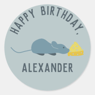 Personalized Blue Mouse and Cheese Classic Round Sticker