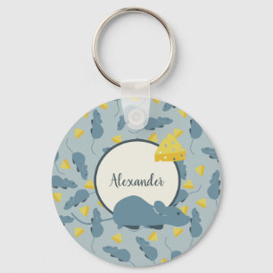 Personalized Blue Mouse and Cheese Keychain