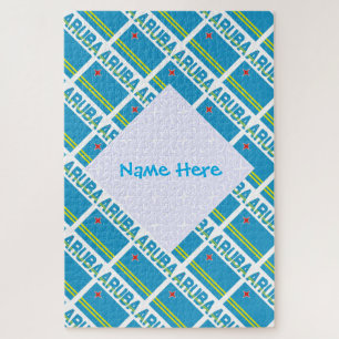 Personalized Blue Name Aruba Flag Tiled Jigsaw Puzzle