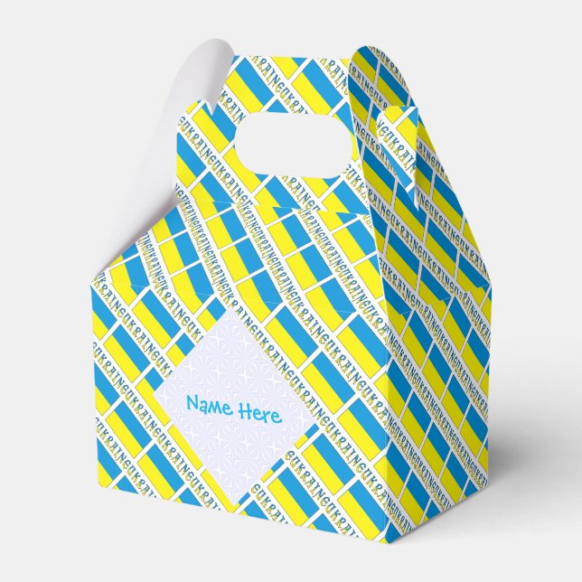 Personalized Blue Name Ukraine Flag Tiled Gable Favor Box (Front Side)