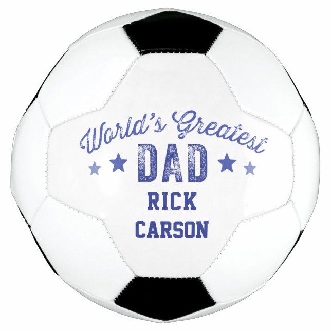 Personalized Blue Name World's Greatest Dad Soccer Ball (Front)