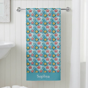 Personalized Blue Nautical Seastar Beach Towel
