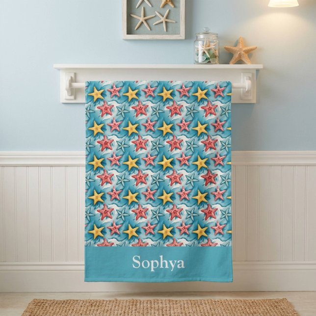 Personalized Blue Nautical Starfish Beach Towel (Creator Uploaded)