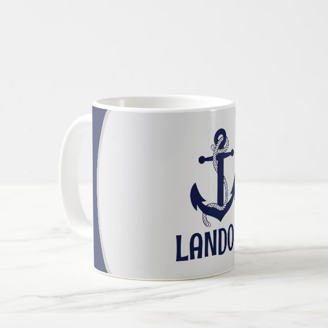 Personalized blue navy nautical marine anchor coffee mug (Front Left)