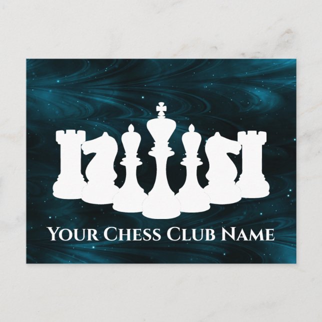 Personalized Blue Nebula Chess Piece King Postcard (Front)