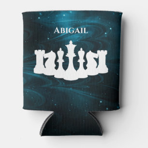 Personalized Blue Nebula Chess Piece Queen Can Cooler