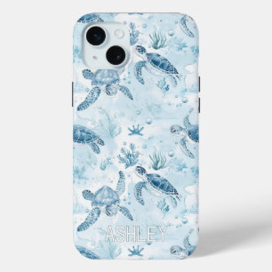 Personalized Blue Ocean Under The Sea Turtles iPhone 15 Mini Case