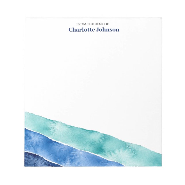 Personalized Blue Ocean Watercolor Writing Notepad (Front)