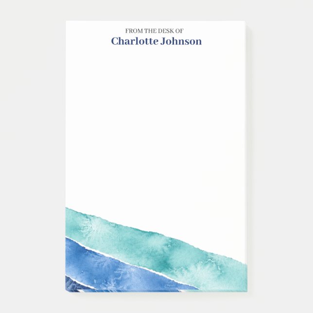 Personalized Blue Ocean Watercolor Writing Post-it Notes (Front)